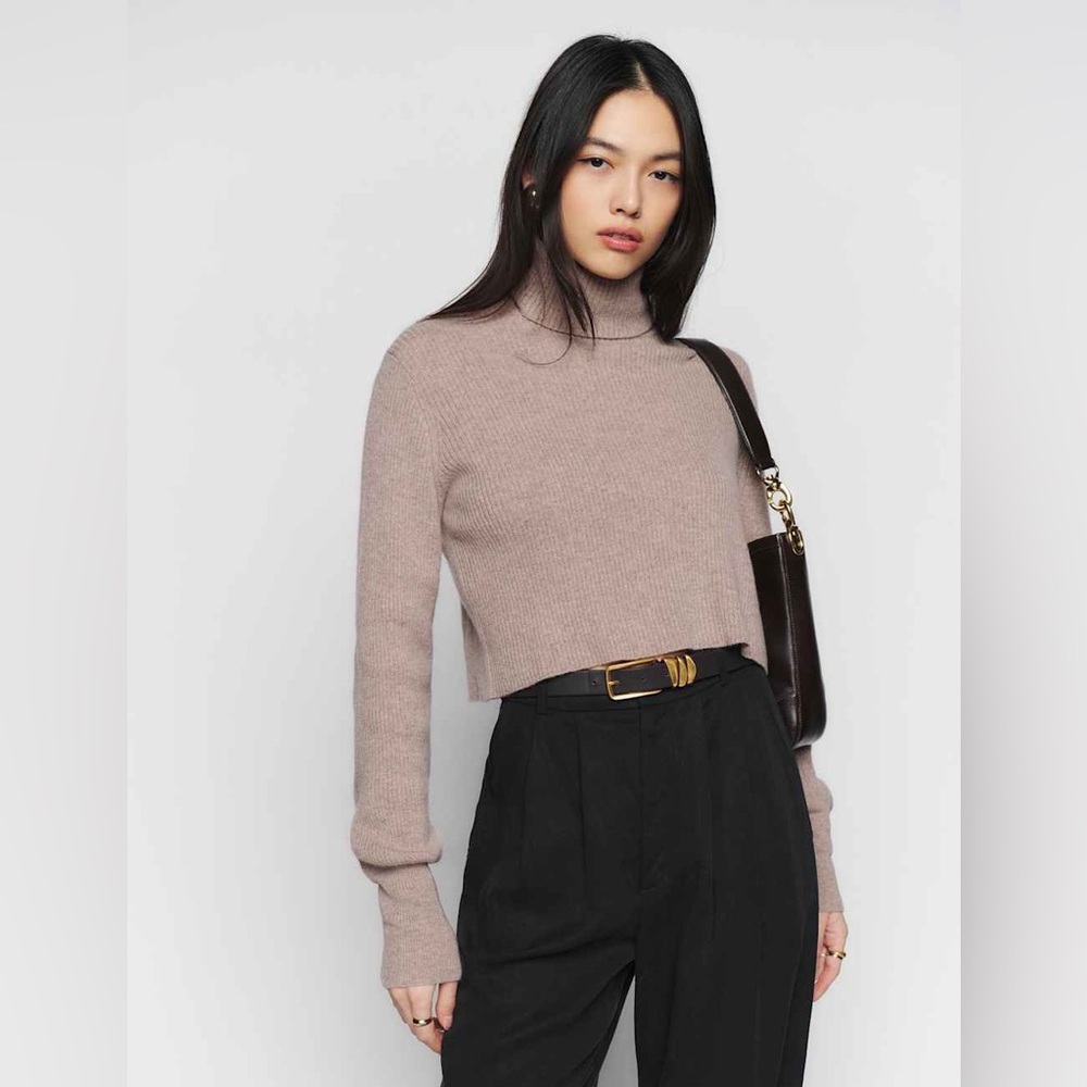 Reformation Cashmere Luis cropped Cozy Tan Turtleneck Sweater XS